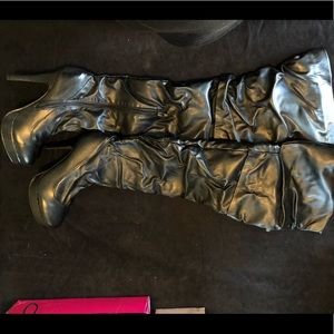 Ten Thirty-One over the knee black pleather boots